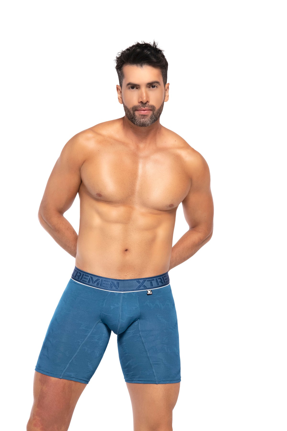 BOXER CLASICO LARGO MICROFIBRA JACQUARD ZAFIRO PETROLEO