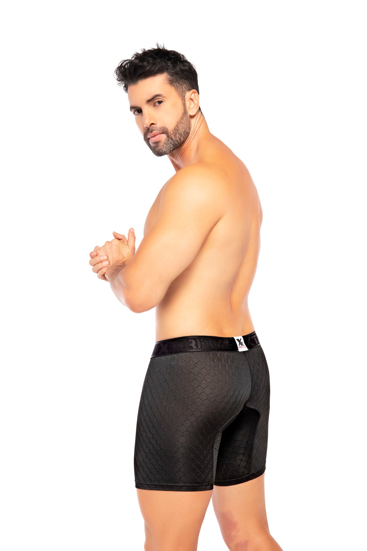 BOXER CLÁSICO LARGO MICROFIBRA JACQUARD COLMENA NEGRO