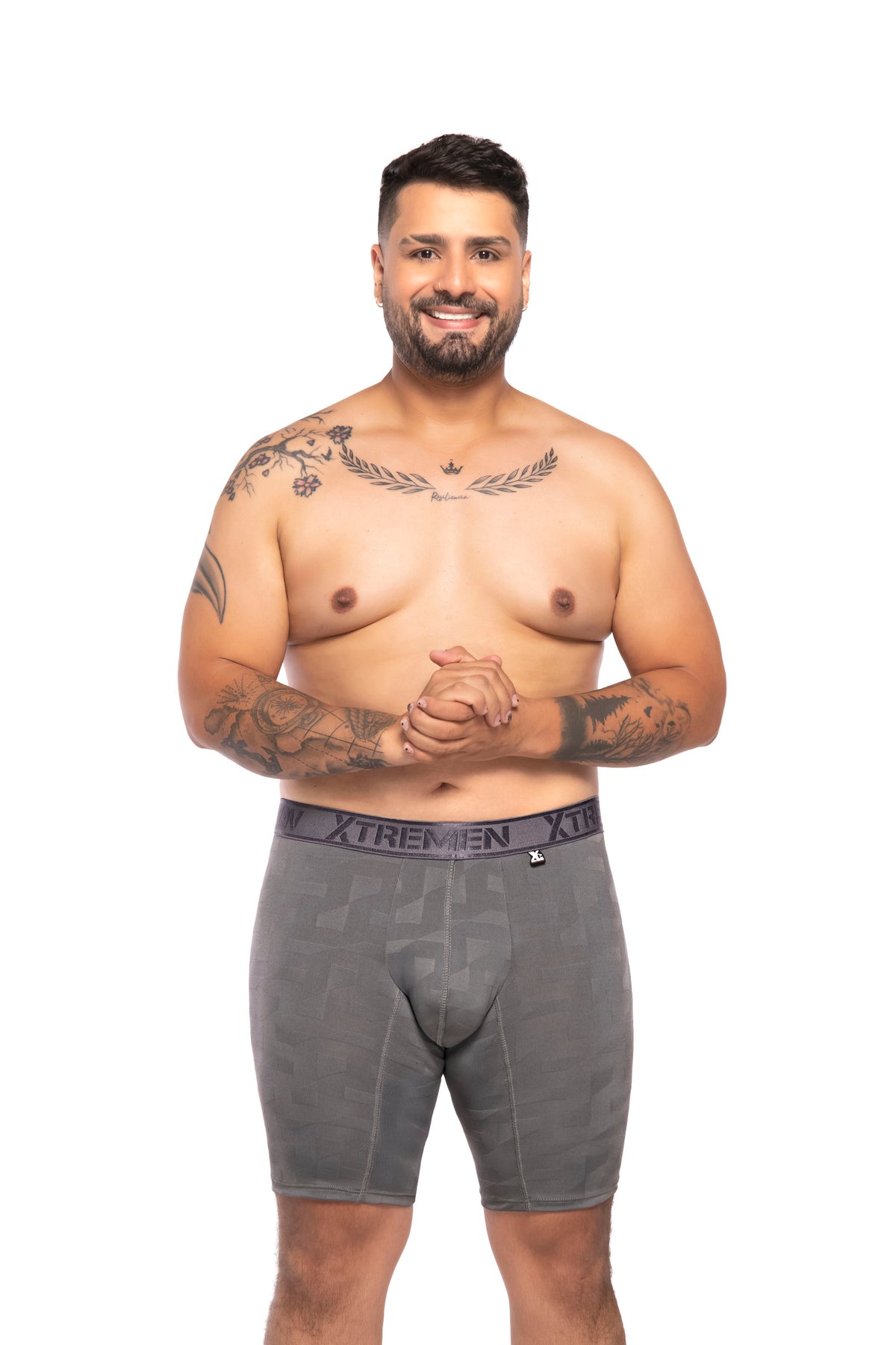 BOXER CLASICO EXTRAGRANDE MICROFIBRA JACQUARD BLOQUES GRIS OSC