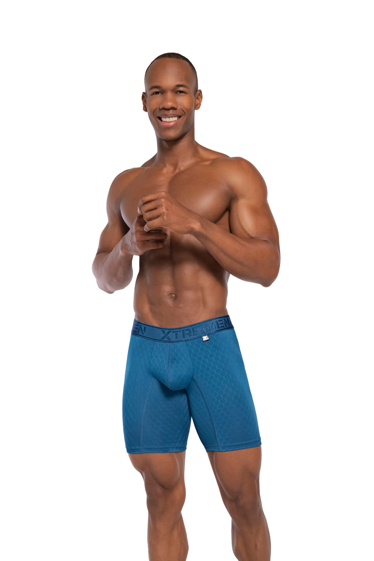BOXER CLASICO LARGO MICROFIBRA JACQUARD COLMENA PETROLEO