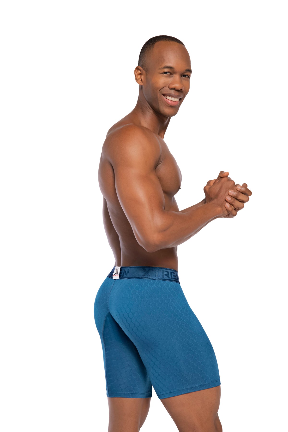 BOXER CLASICO LARGO MICROFIBRA JACQUARD COLMENA PETROLEO