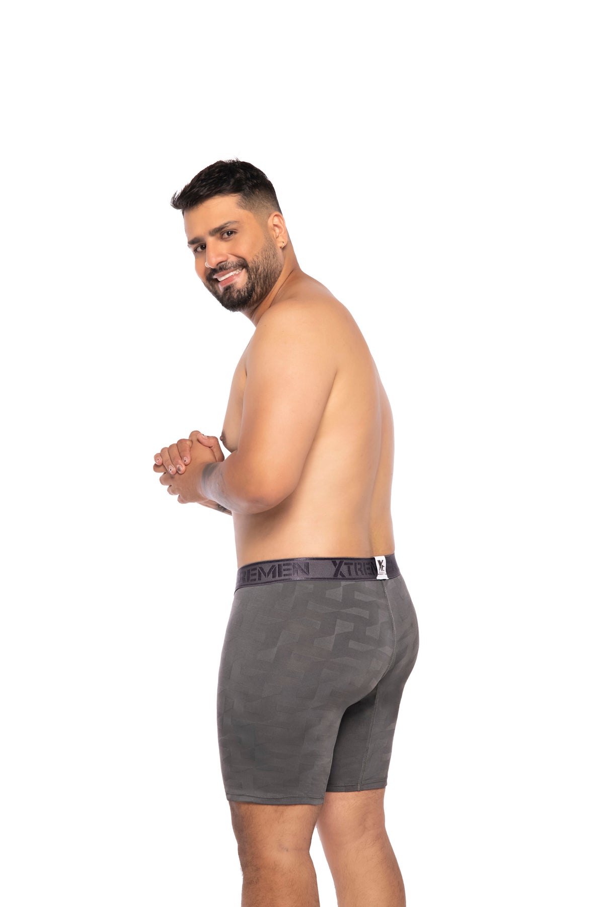 BOXER CLASICO EXTRAGRANDE MICROFIBRA JACQUARD BLOQUES GRIS OSC